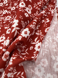 Dark Red Ditsy Floral Print Spun Poly Stretch Fabric - T9 Fabrics