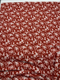 Dark Red Ditsy Floral Print Spun Poly Stretch Fabric - T9 Fabrics