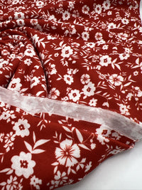 Dark Red Ditsy Floral Print Spun Poly Stretch Fabric - T9 Fabrics