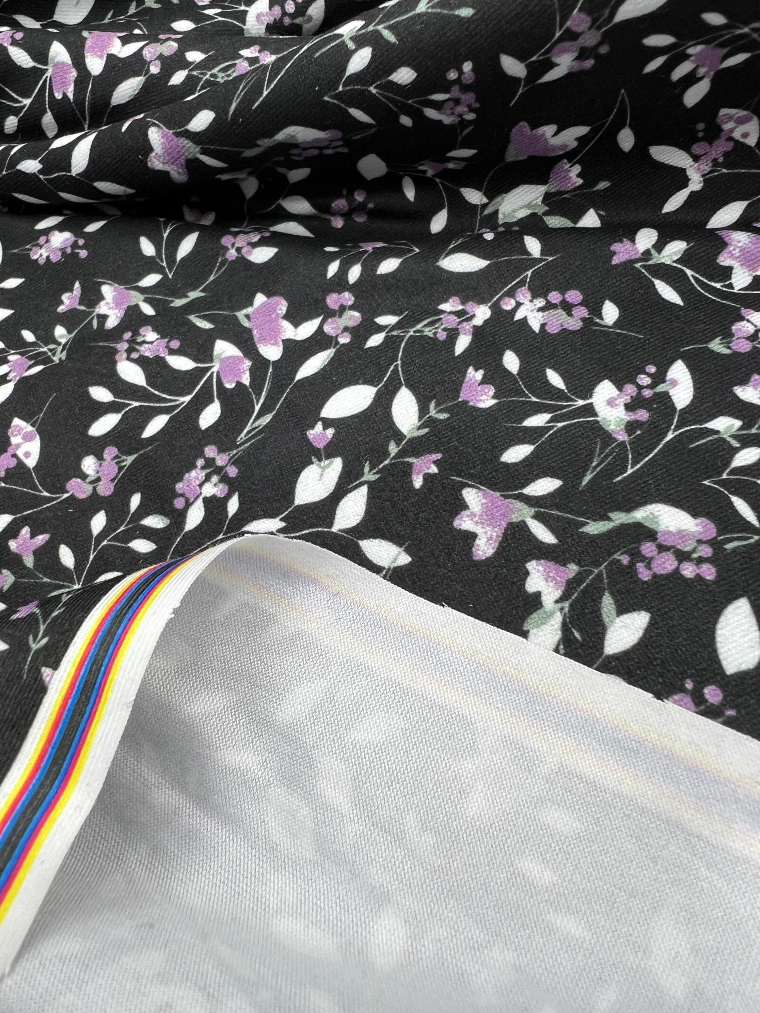 Delicate Violet Floral Print Spun Poly Stretch Fabric - T9 Fabrics