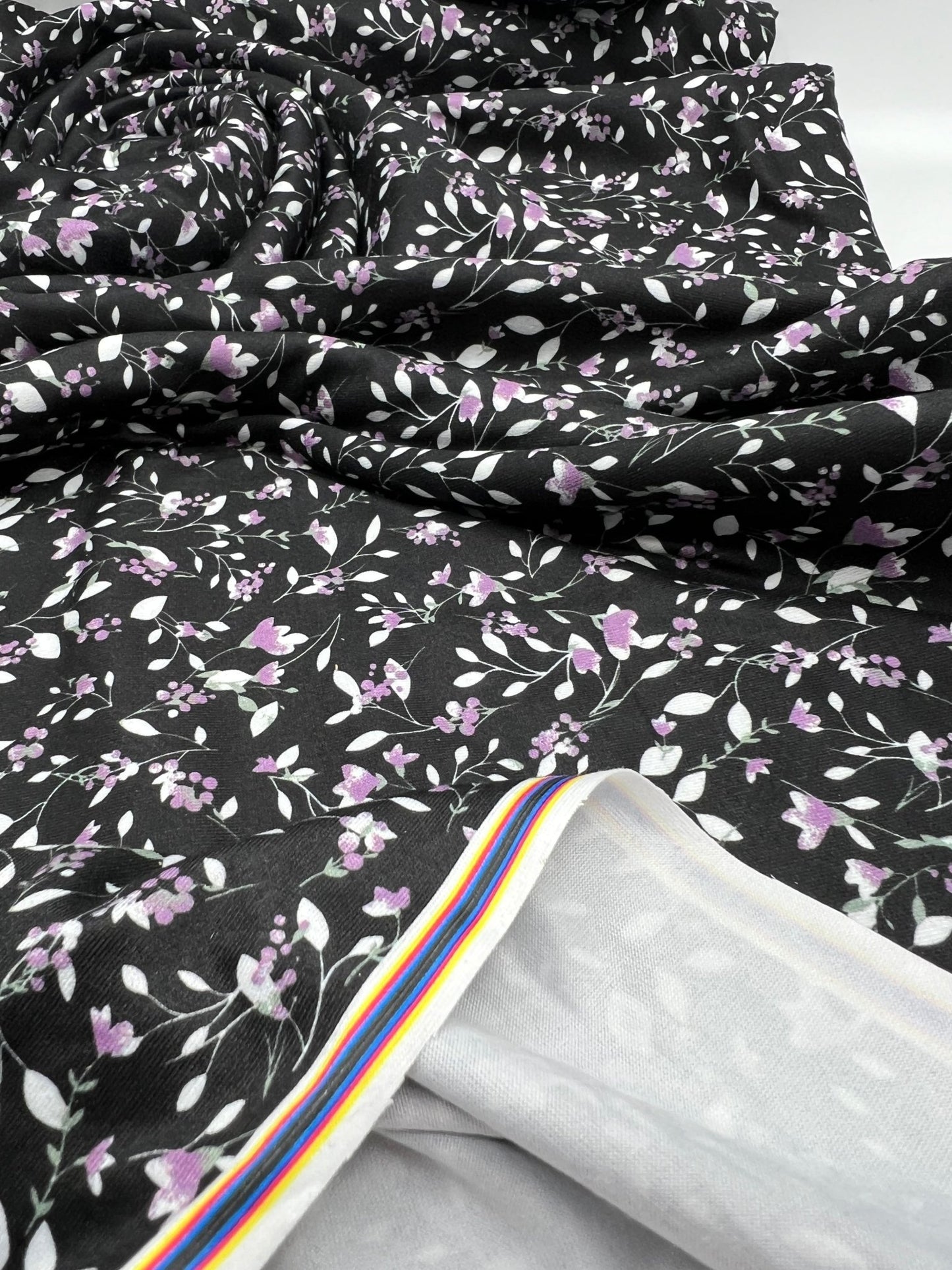 Delicate Violet Floral Print Spun Poly Stretch Fabric - T9 Fabrics