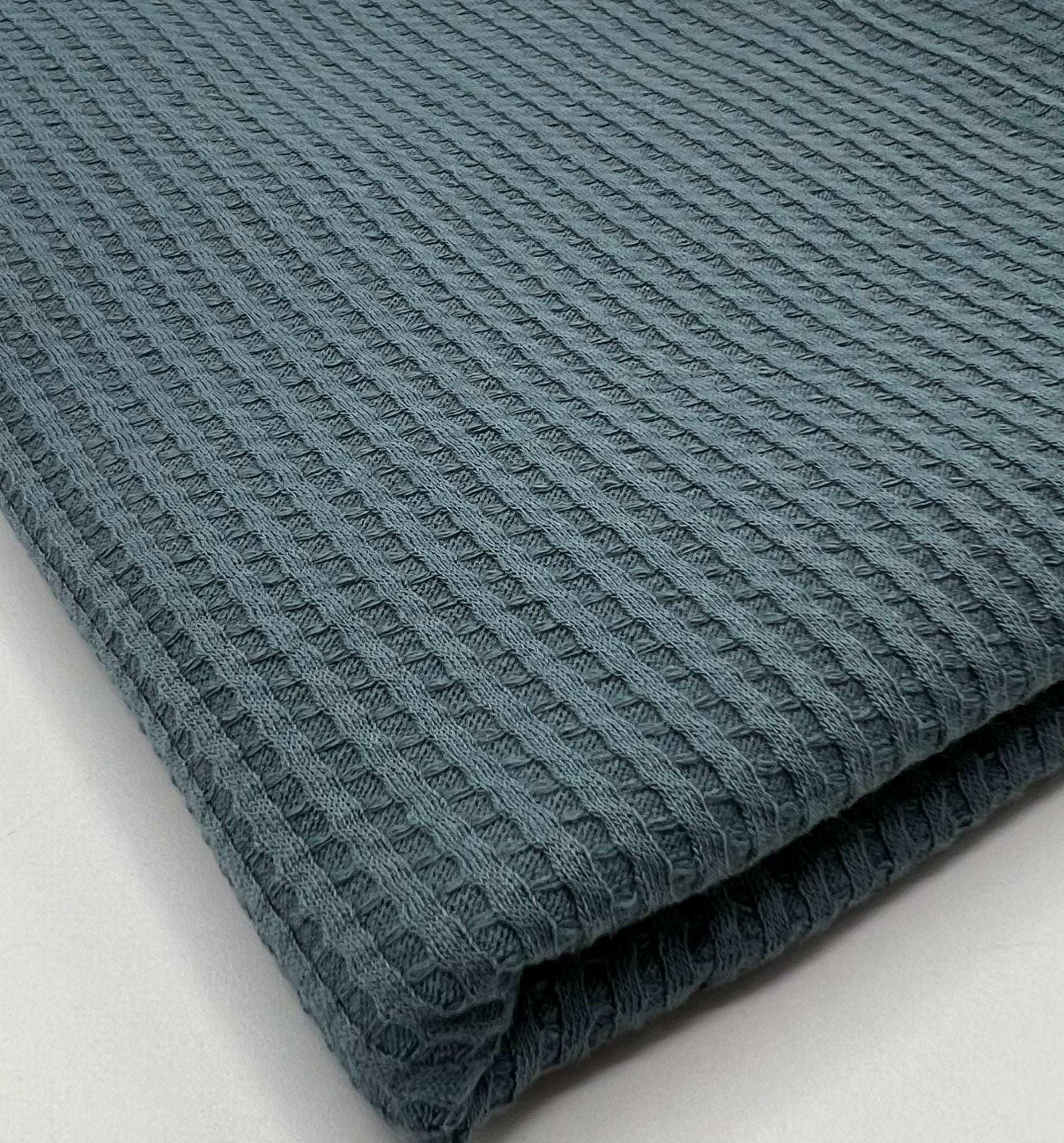 Denim Blue Cotton Soft Waffle Jersey Fabric 210 GSM 4 Way Stretch - T9 Fabrics