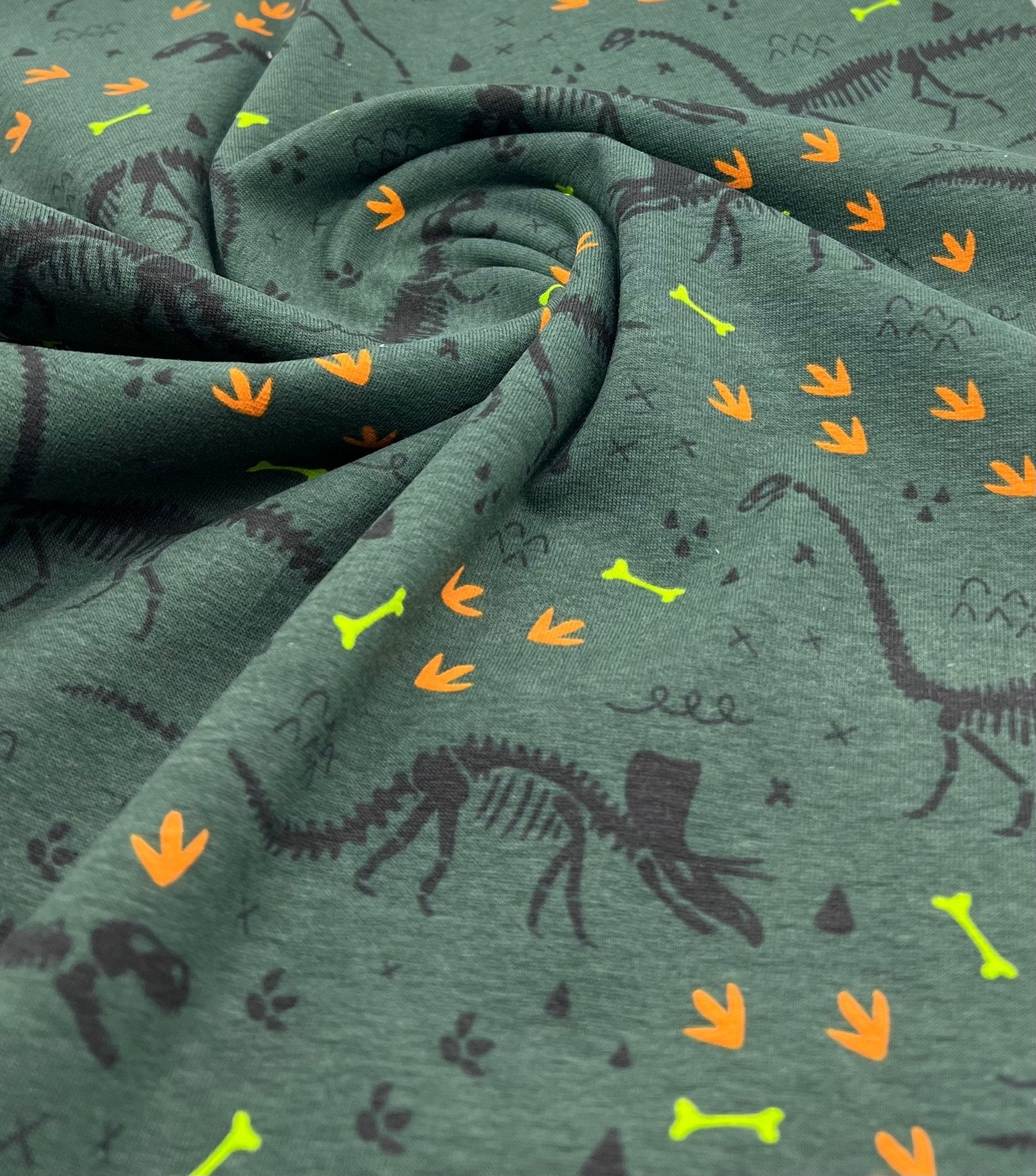 Dinosaur Skeleton Cotton Stretch Jersey 200 GSM 95/5 Lycra 4 Way Stretch - T9 Fabrics