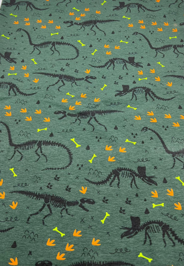 Dinosaur Skeleton Cotton Stretch Jersey 200 GSM 95/5 Lycra 4 Way Stretch - T9 Fabrics