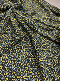 Ditsy Green & Yellow On Black Floral Print Viscose Elastane Fabric - T9 Fabrics