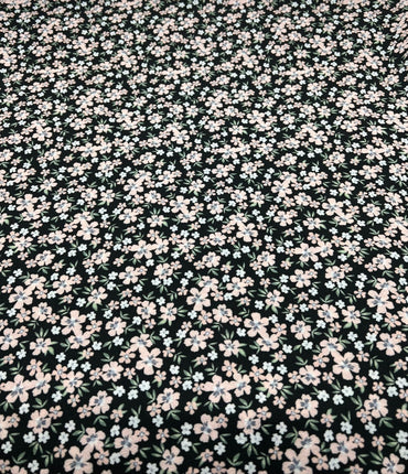 Ditsy Nude Green Floral Print Lightweight Bubble Crepe Fabric - T9 Fabrics