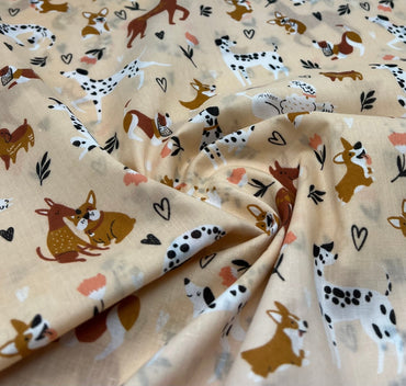 Dogs Daisies Printed Poly Cotton 90 GSM 80/20 44 Inch Non Stretch - T9 Fabrics