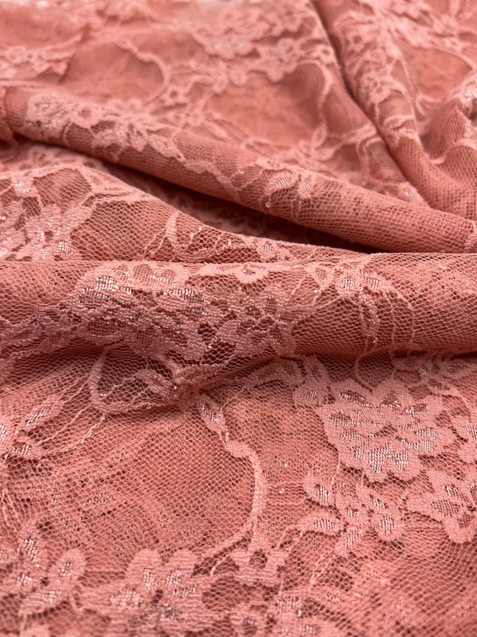 Dusky Pink Floral Lace Fabric Stretch - T9 Fabrics