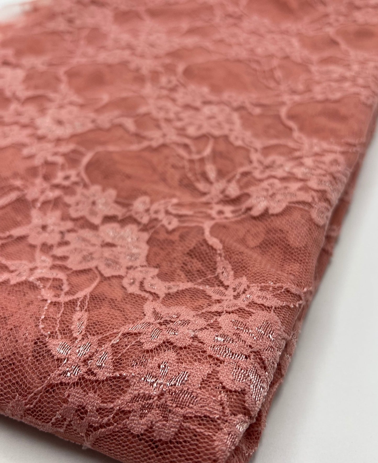 Dusky Pink Floral Lace Fabric Stretch - T9 Fabrics