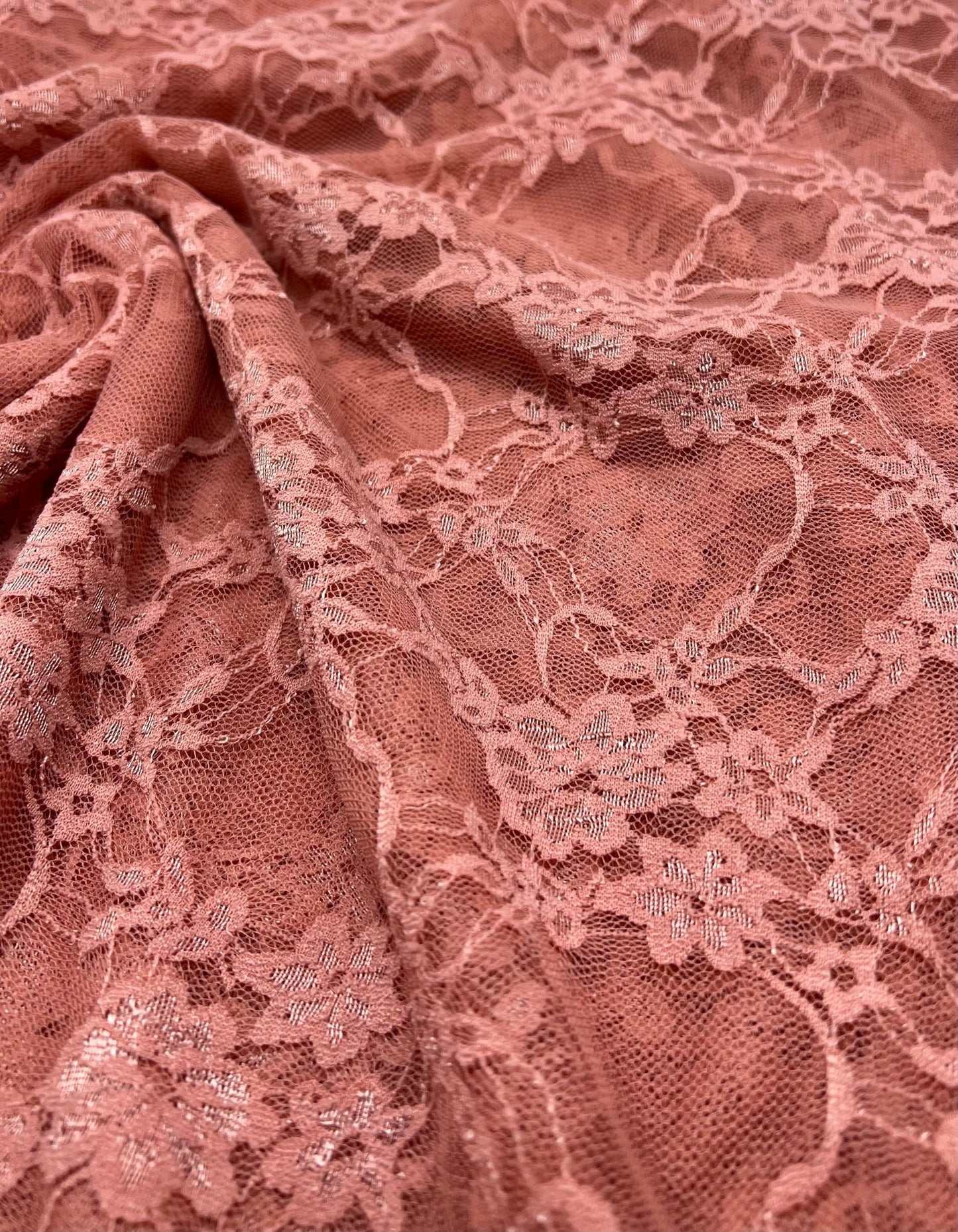 Dusky Pink Floral Lace Fabric Stretch - T9 Fabrics