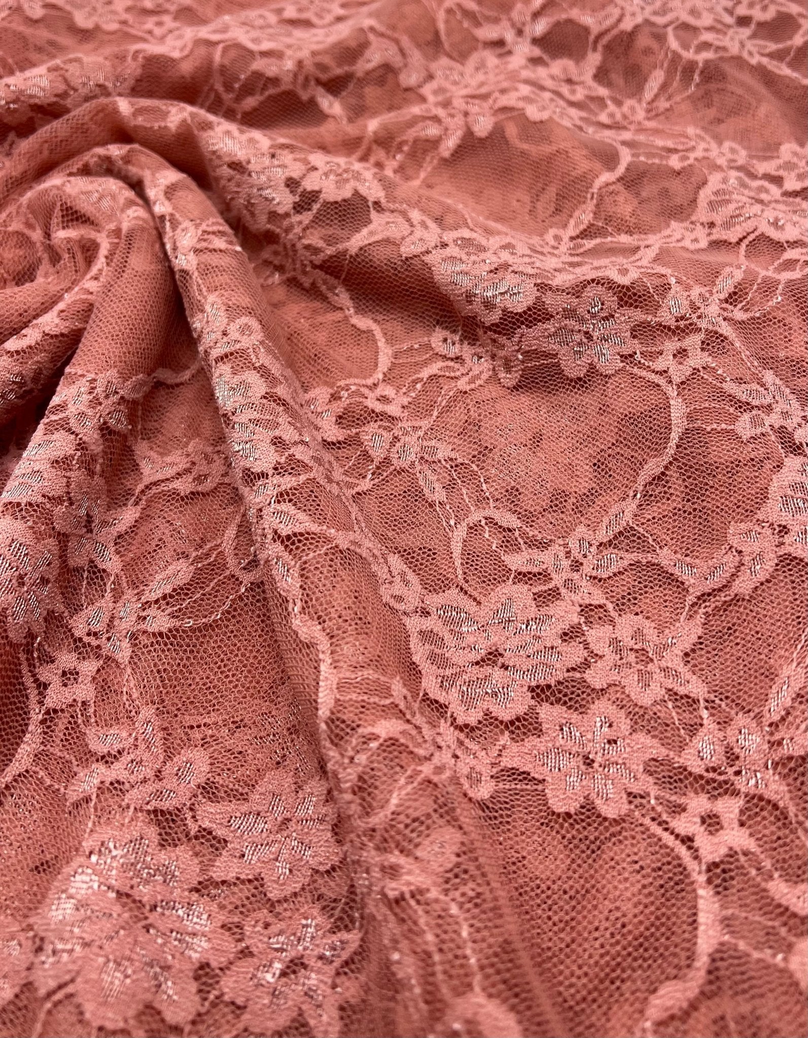 Dusky Pink Floral Lace Fabric Stretch - T9 Fabrics