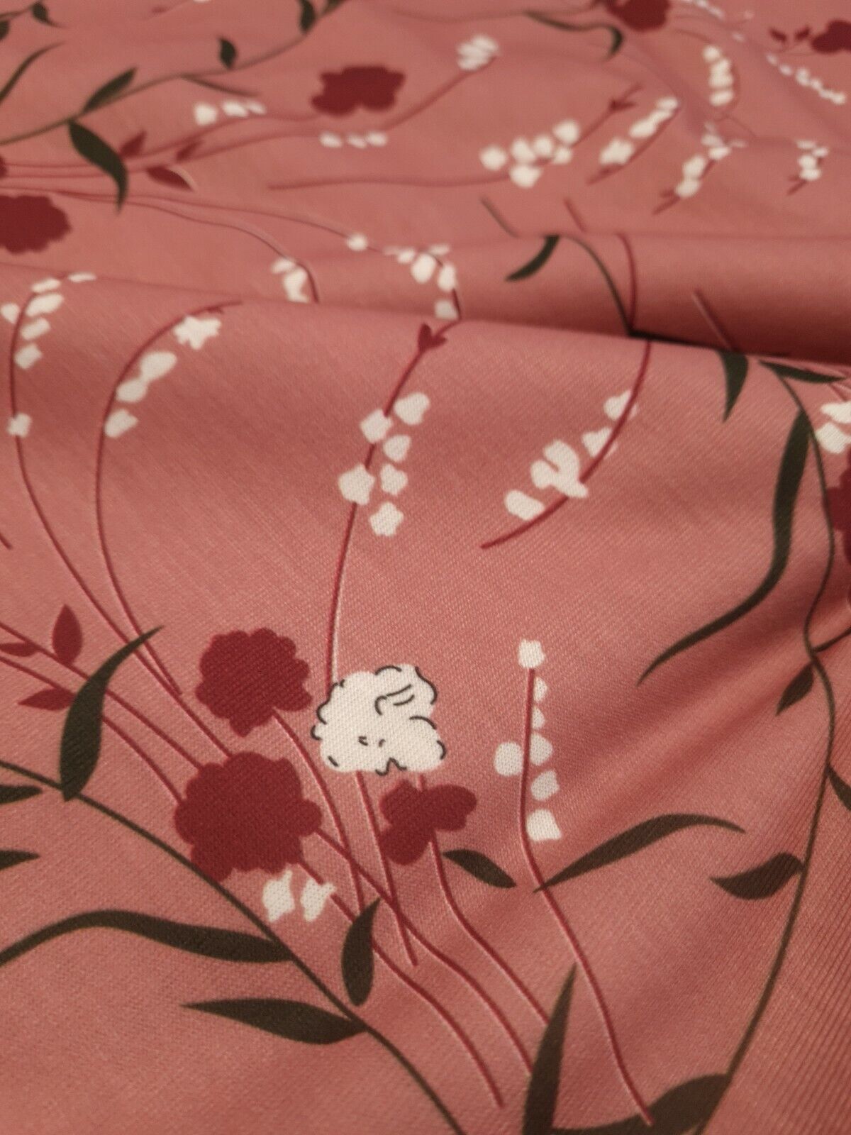 Dusky Pink Floral Print Spun Poly Stretch Fabric - T9 Fabrics