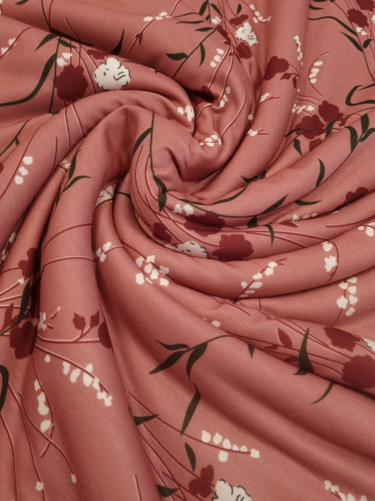 Dusky Pink Floral Print Spun Poly Stretch Fabric - T9 Fabrics