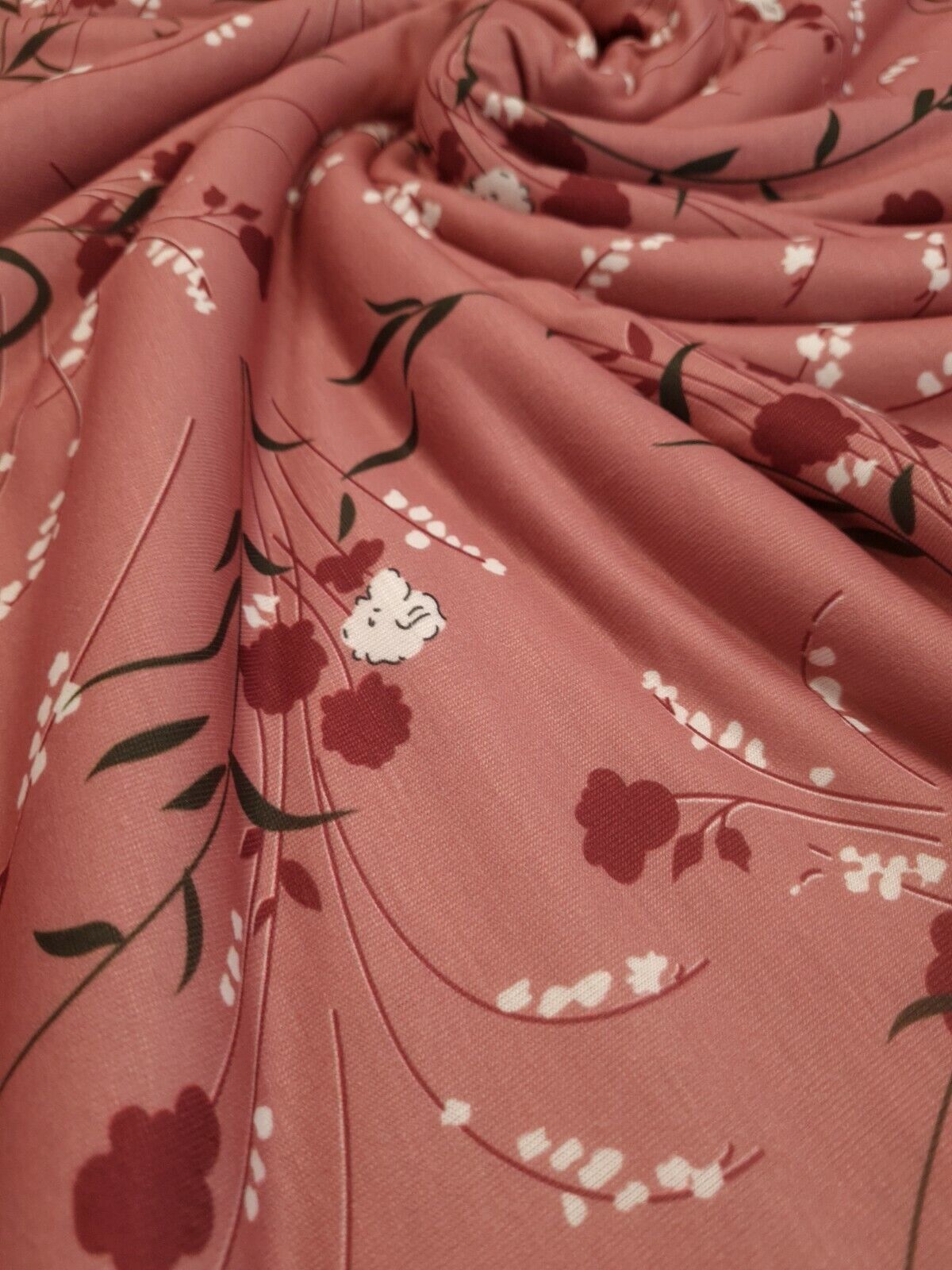 Dusky Pink Floral Print Spun Poly Stretch Fabric - T9 Fabrics