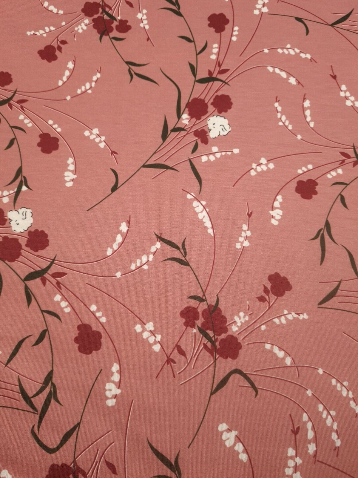 Dusky Pink Floral Print Spun Poly Stretch Fabric - T9 Fabrics