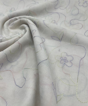 Embroidered Floral Multi Thread Non Stretch Woven Fabric - T9 Fabrics