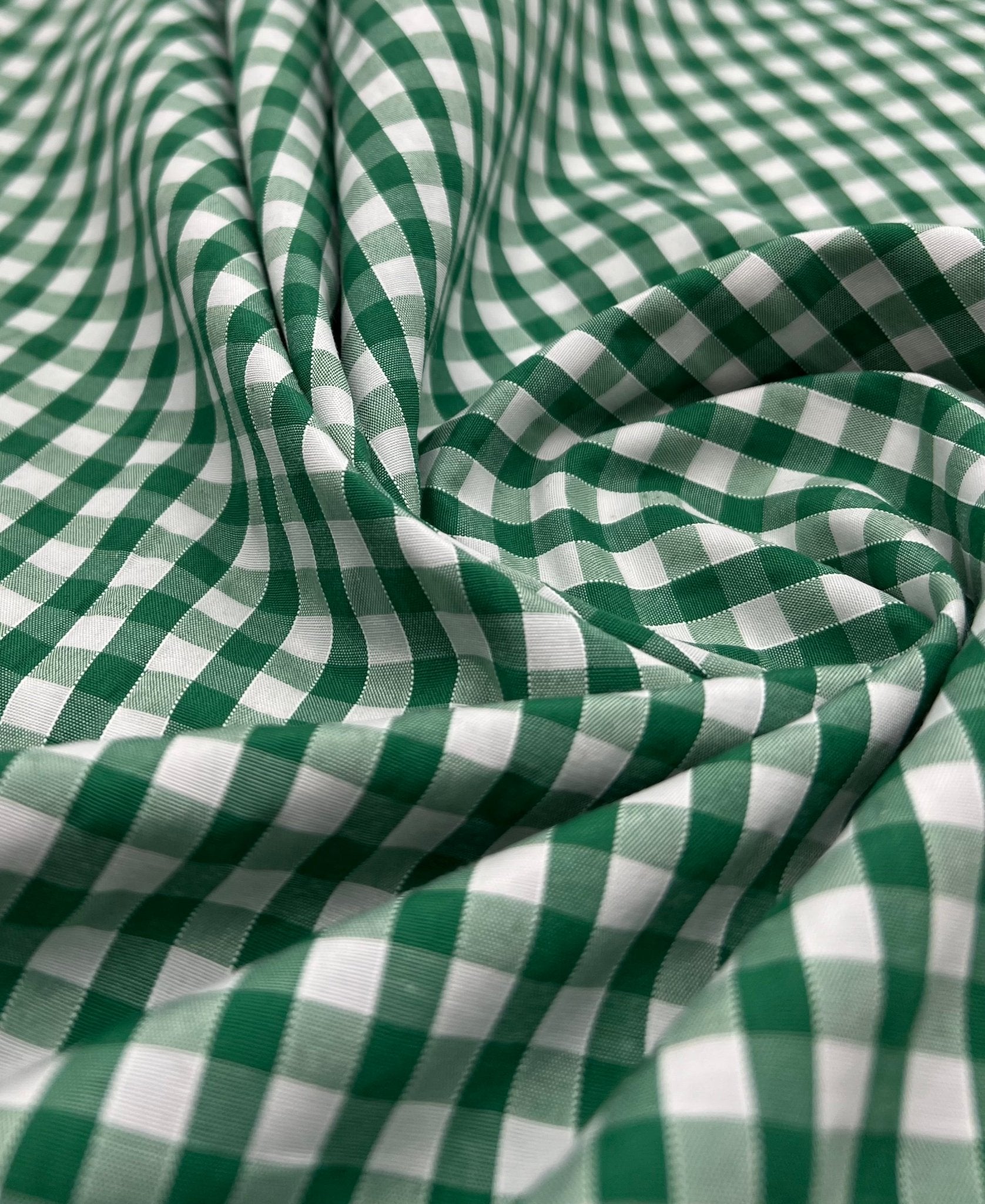 Emerald Gingham Printed Poly Cotton 90 GSM 80/20 44 Inch Non Stretch - T9 Fabrics