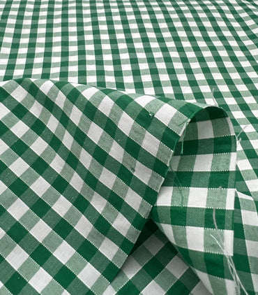Emerald Gingham Printed Poly Cotton 90 GSM 80/20 44 Inch Non Stretch - T9 Fabrics