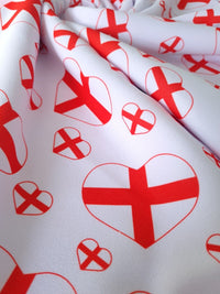 England Heart Printed Scuba Crepe Jersey Fabric 4 Way Stretch - T9 Fabrics