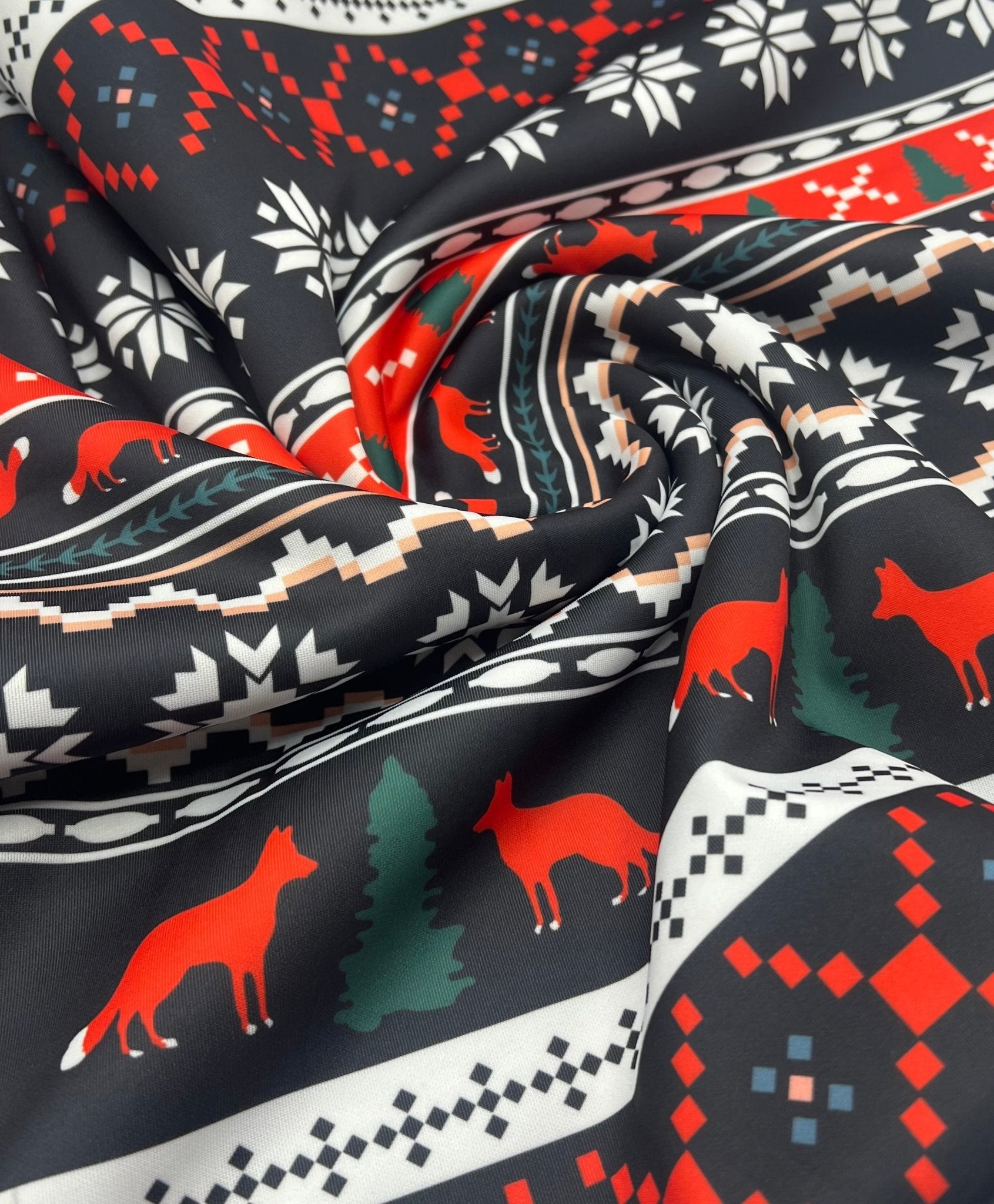 Fair Aisle Printed Plain Scuba 2 Way Stretch Jersey Fabric - T9 Fabrics