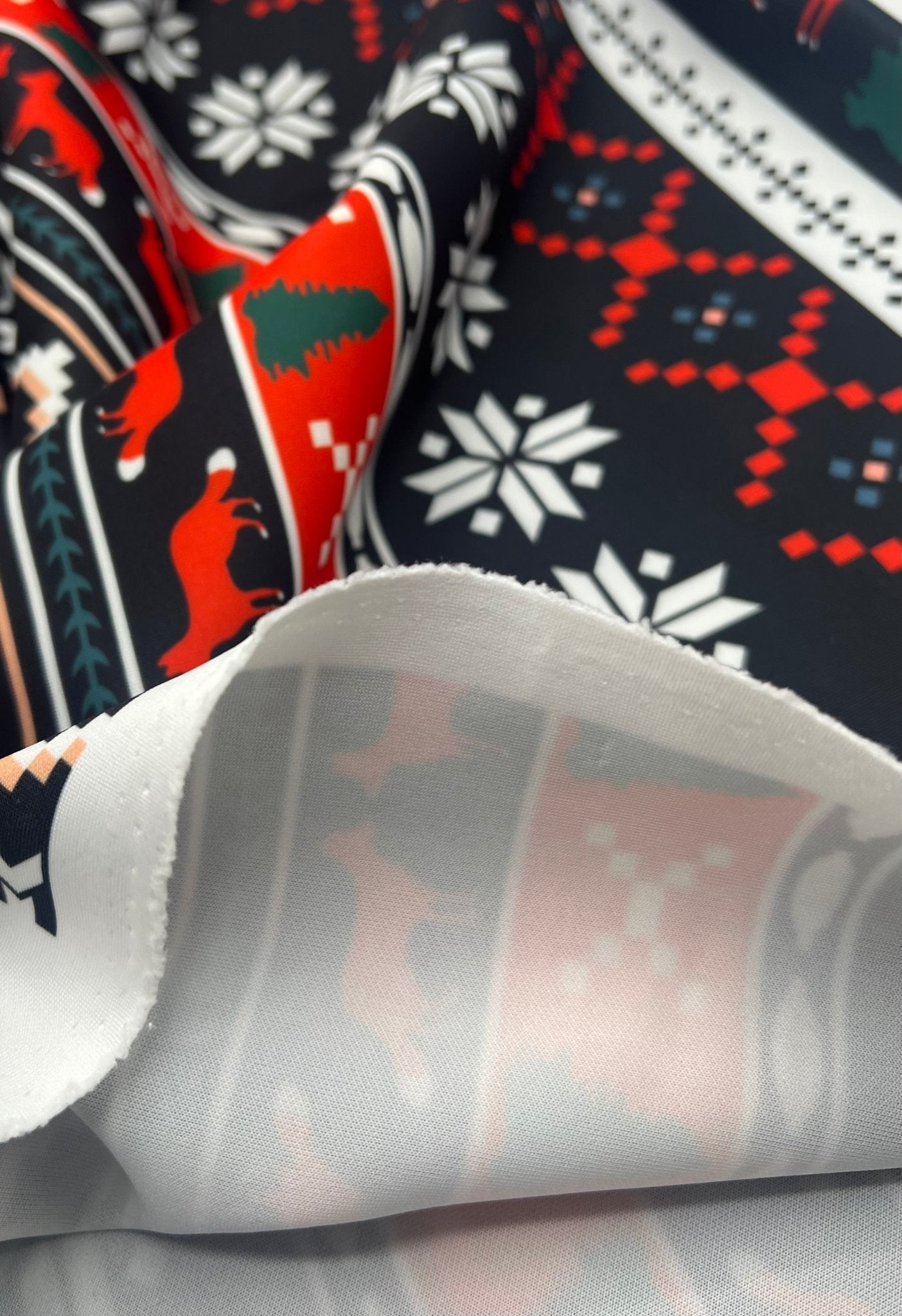 Fair Aisle Printed Plain Scuba 2 Way Stretch Jersey Fabric - T9 Fabrics