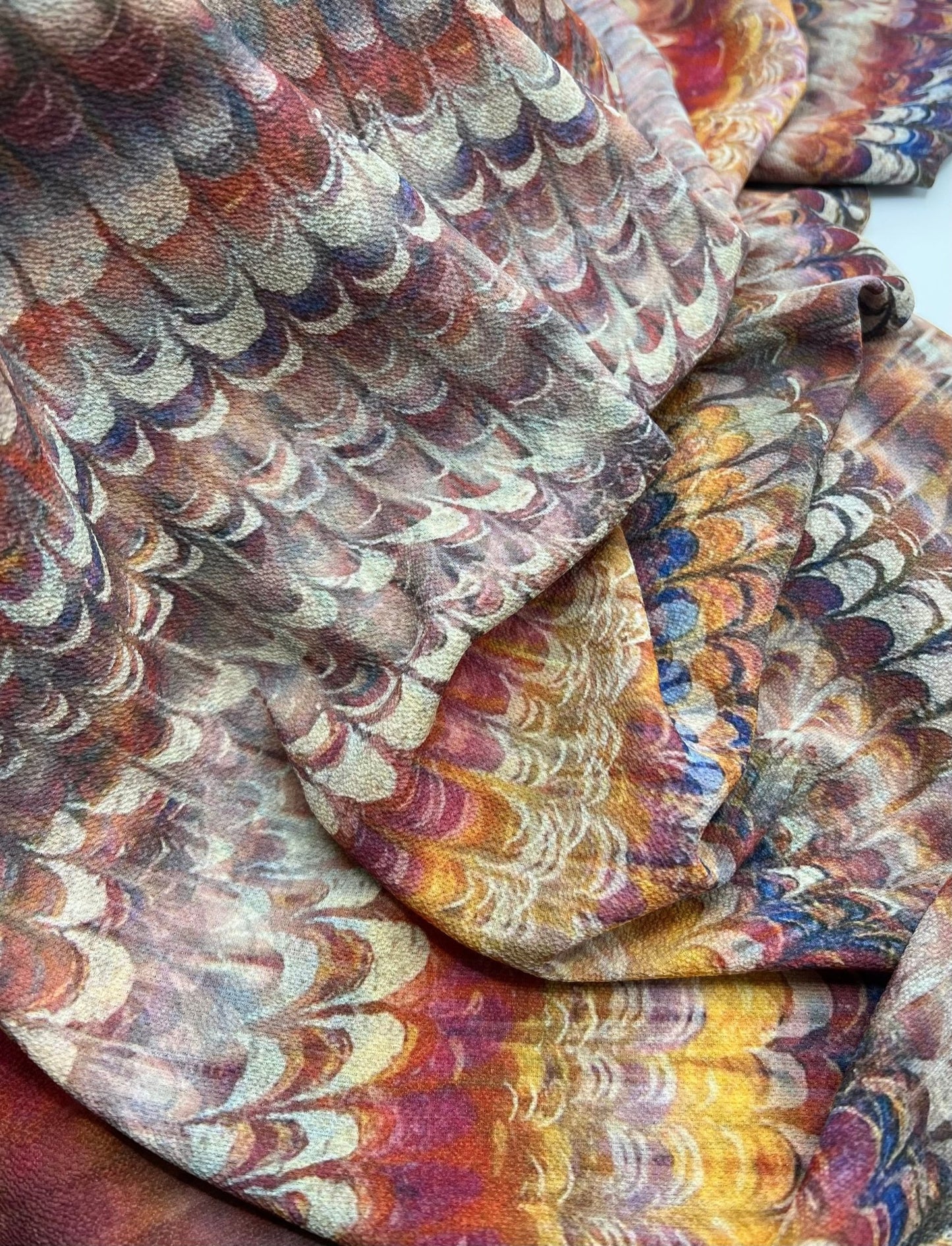 Feather Detail Multi Print Lightweight Bubble Crepe Fabric - T9 Fabrics