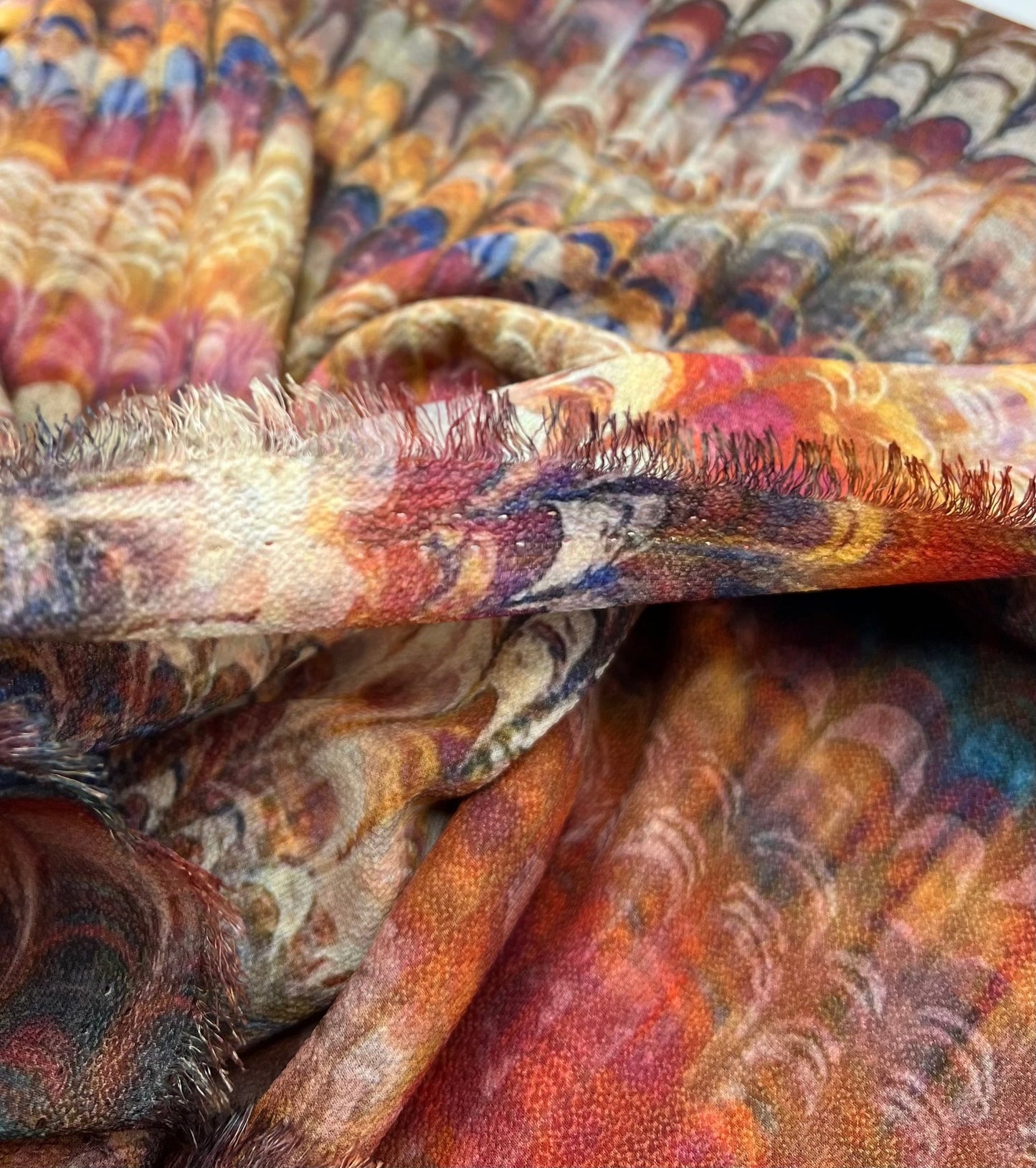 Feather Detail Multi Print Lightweight Bubble Crepe Fabric - T9 Fabrics