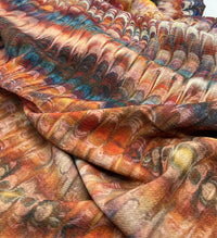 Feather Detail Multi Print Lightweight Bubble Crepe Fabric - T9 Fabrics