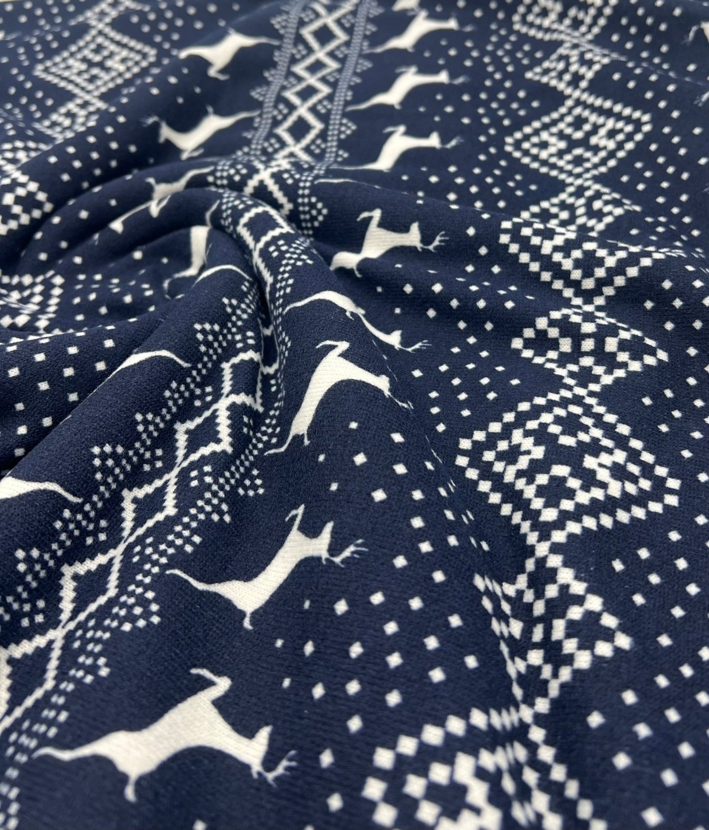 Festive Navy Fair Isle French Terry Loopback Fabric - T9 Fabrics