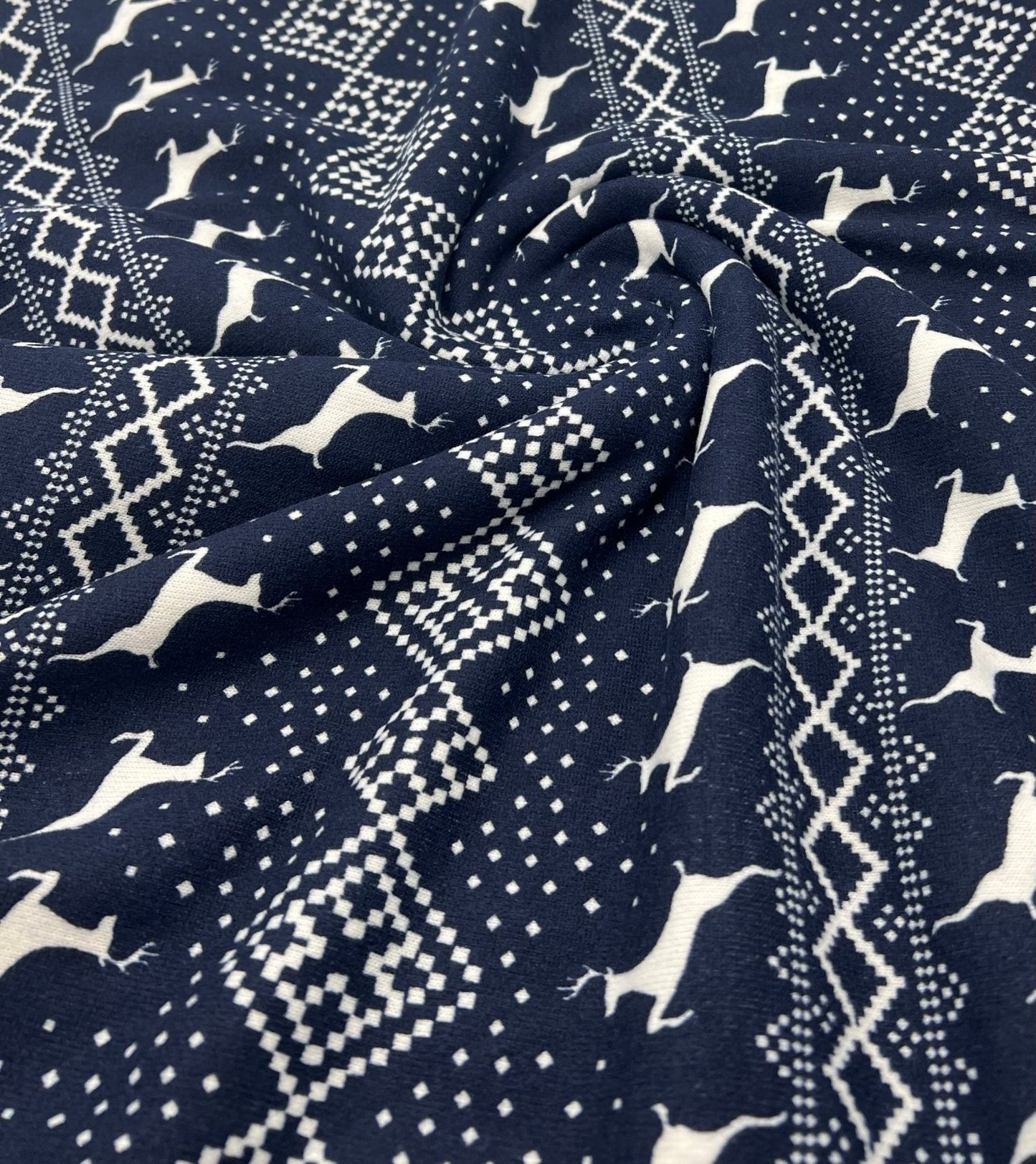 Festive Navy Fair Isle French Terry Loopback Fabric - T9 Fabrics