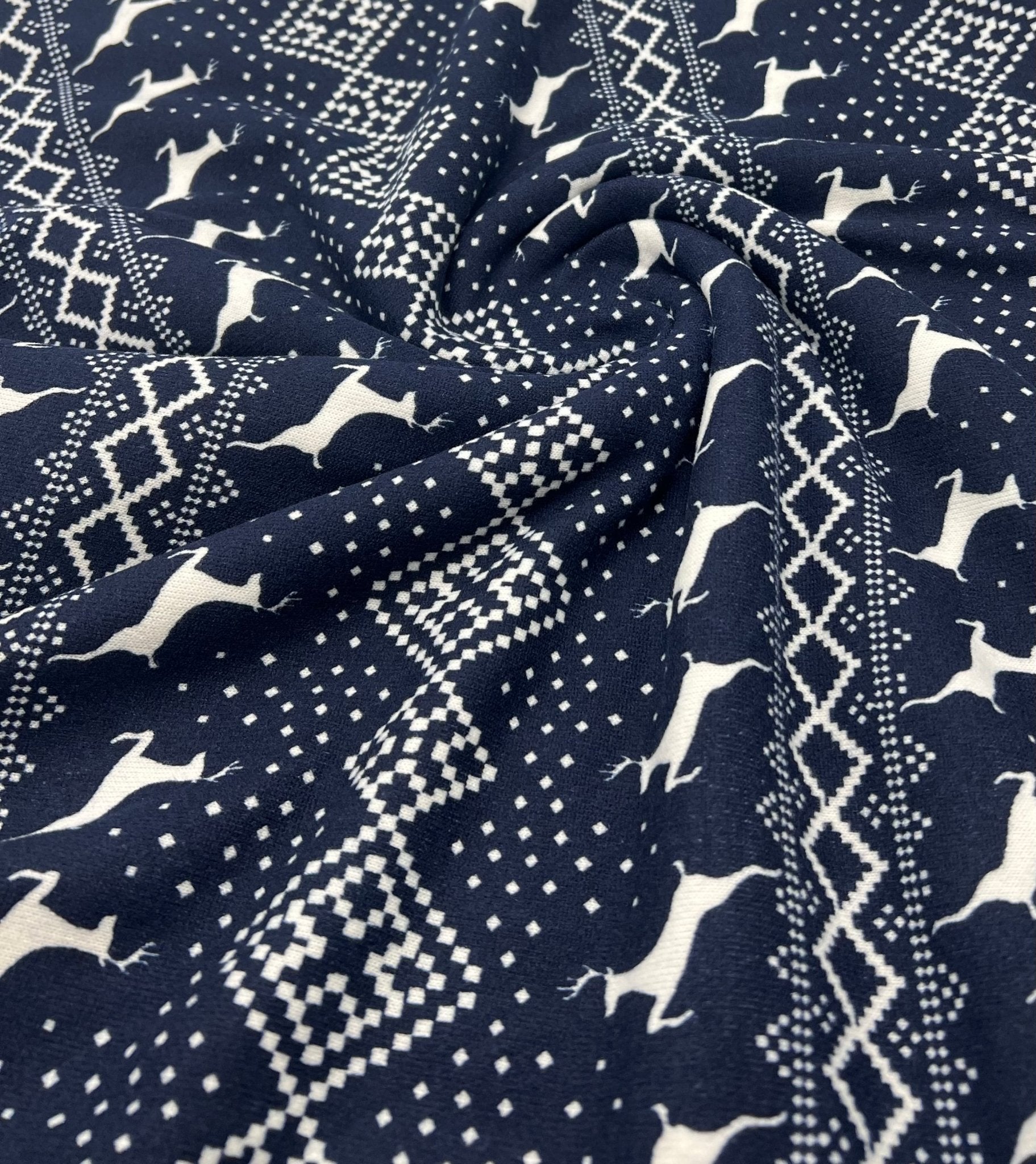 Festive Navy Fair Isle French Terry Loopback Fabric - T9 Fabrics