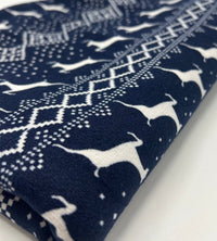 Festive Navy Fair Isle French Terry Loopback Fabric - T9 Fabrics