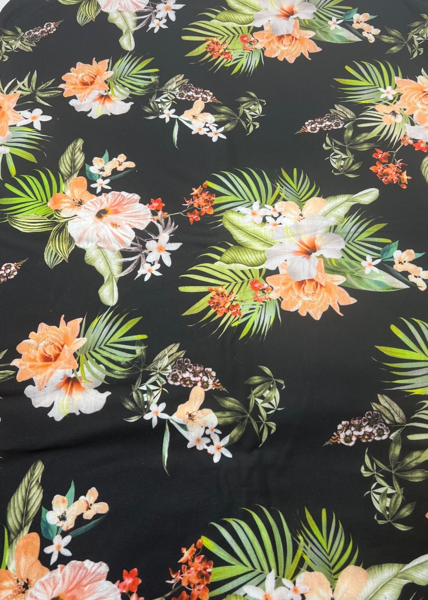 Floral Orange Print Spun Poly Stretch Fabric - T9 Fabrics