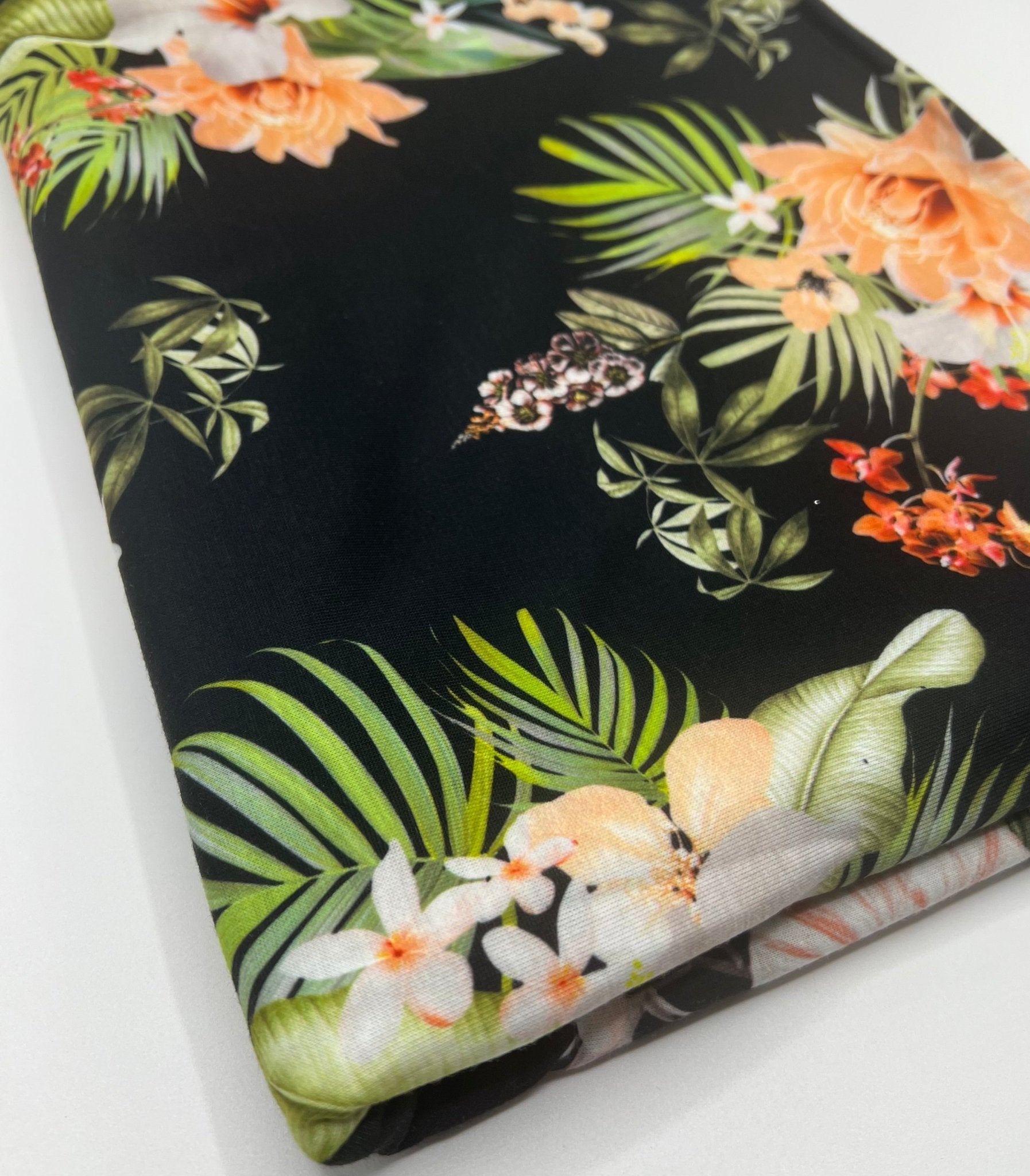 Floral Orange Print Spun Poly Stretch Fabric - T9 Fabrics