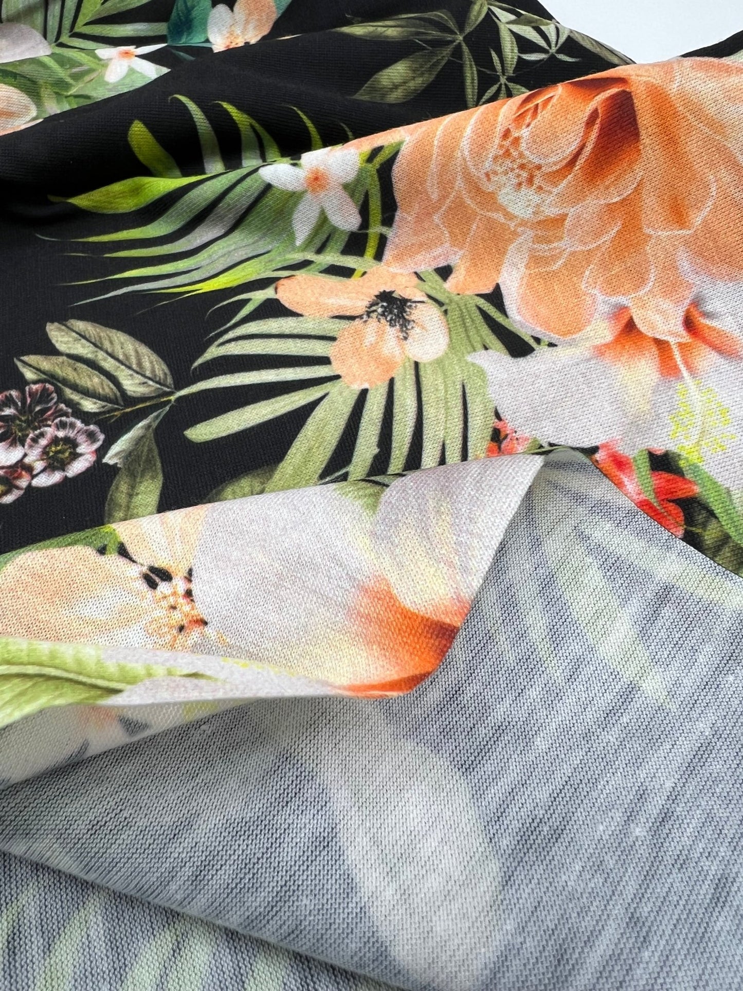 Floral Orange Print Spun Poly Stretch Fabric - T9 Fabrics