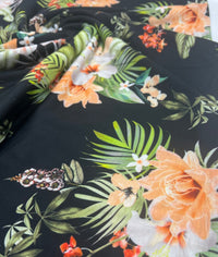 Floral Orange Print Spun Poly Stretch Fabric - T9 Fabrics