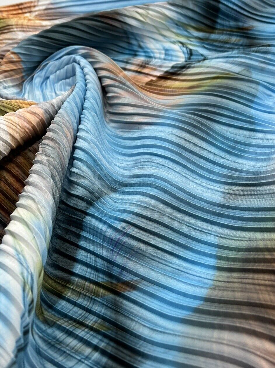 Funky Blue Swirl Printed Plisse Fabric - T9 Fabrics