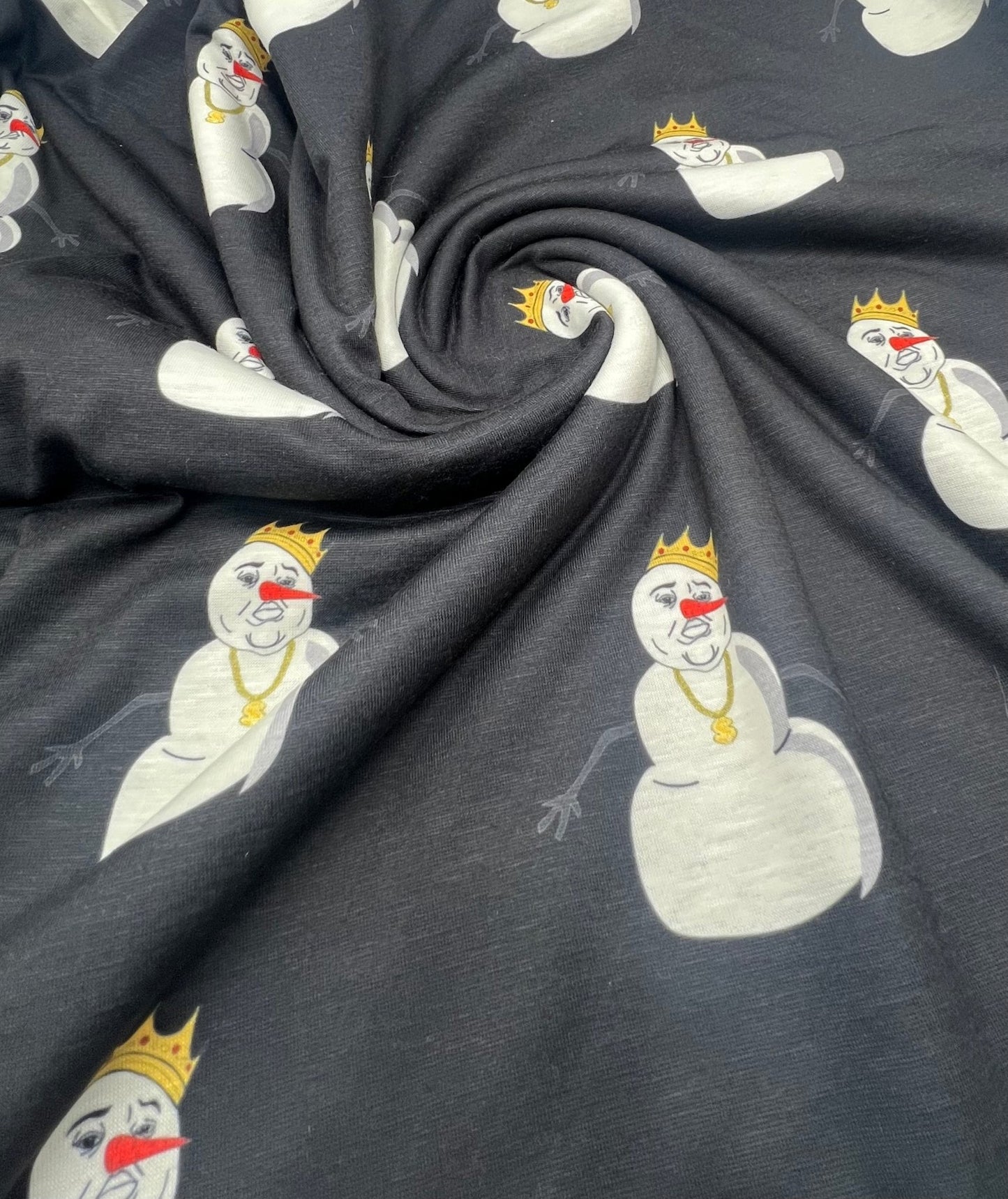 Gangster Snowman Print Soft Spun Poly Stretch Fabric - T9 Fabrics
