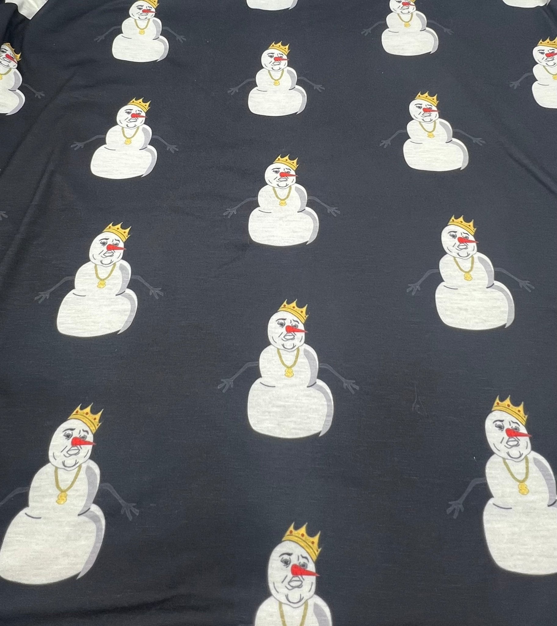Gangster Snowman Print Soft Spun Poly Stretch Fabric - T9 Fabrics