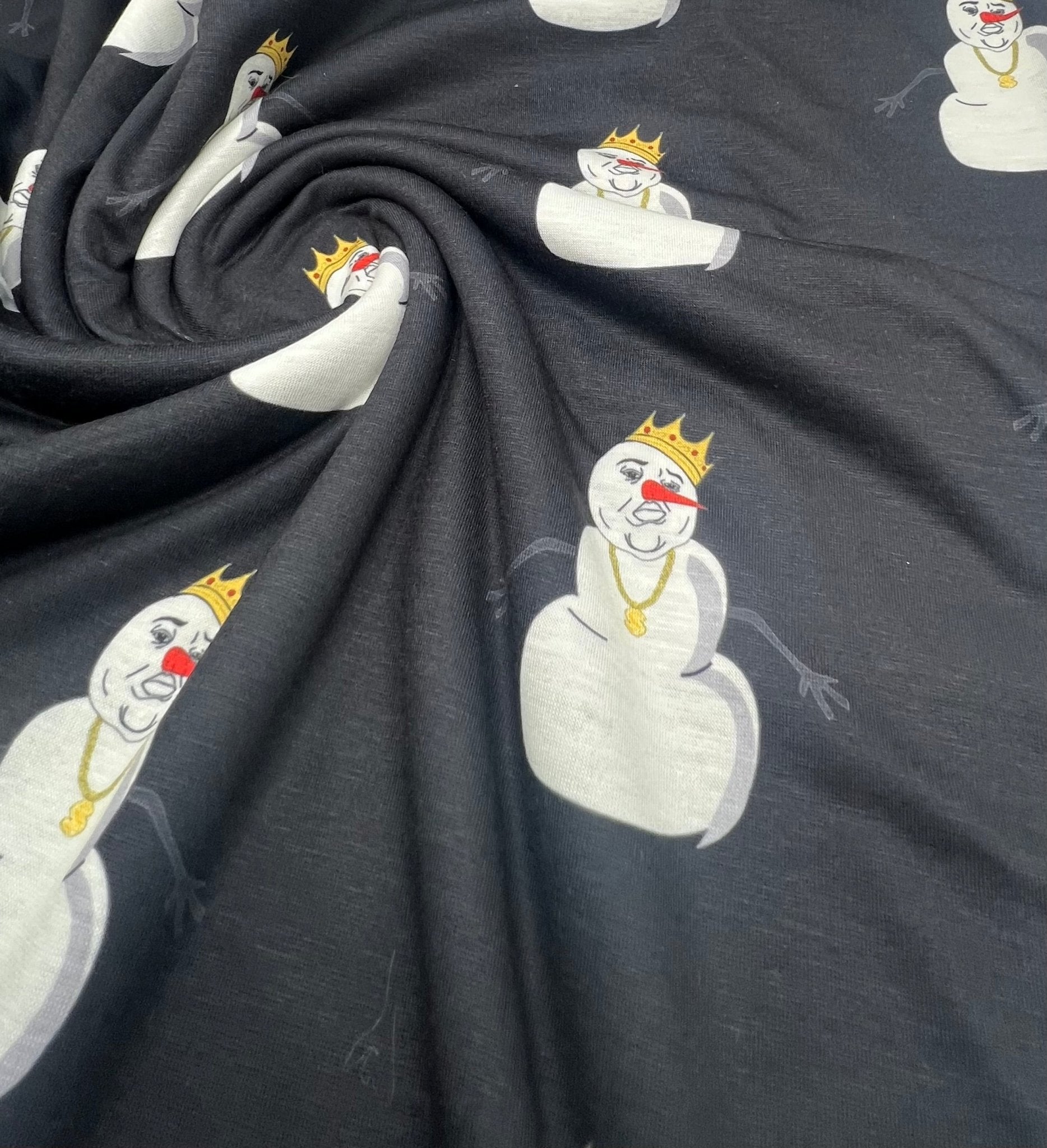 Gangster Snowman Print Soft Spun Poly Stretch Fabric - T9 Fabrics