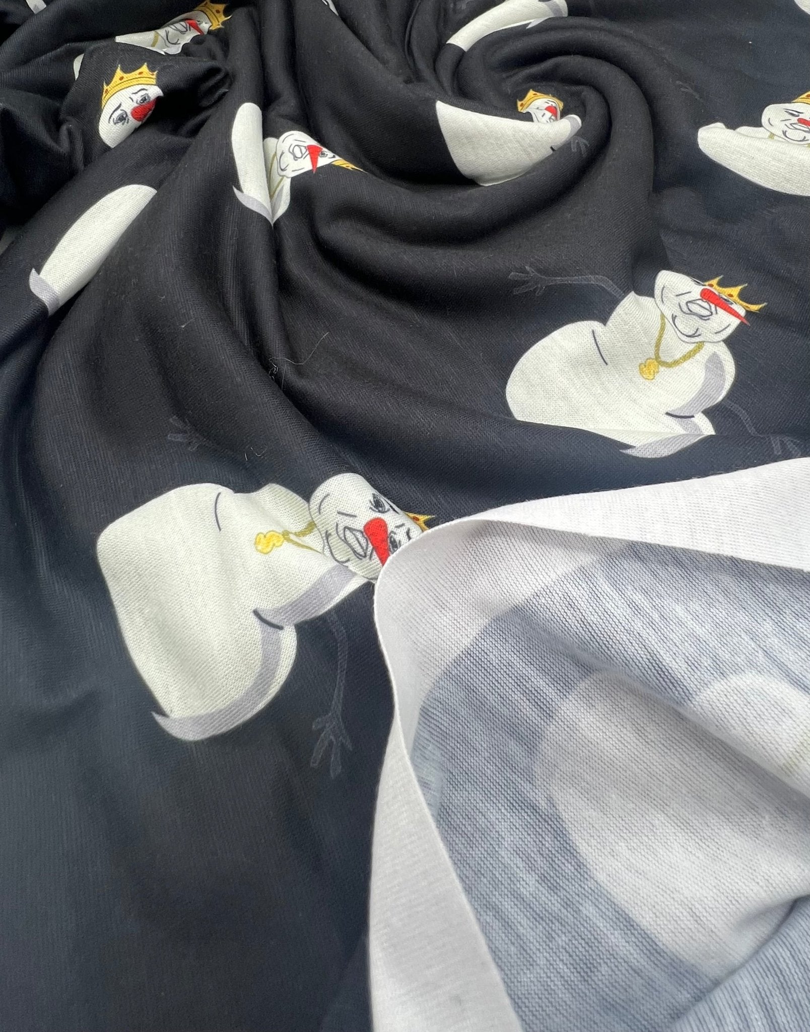 Gangster Snowman Print Soft Spun Poly Stretch Fabric - T9 Fabrics