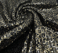 Gold Black Animal Sequin Detail Print Lurex Stretch Fabric - T9 Fabrics