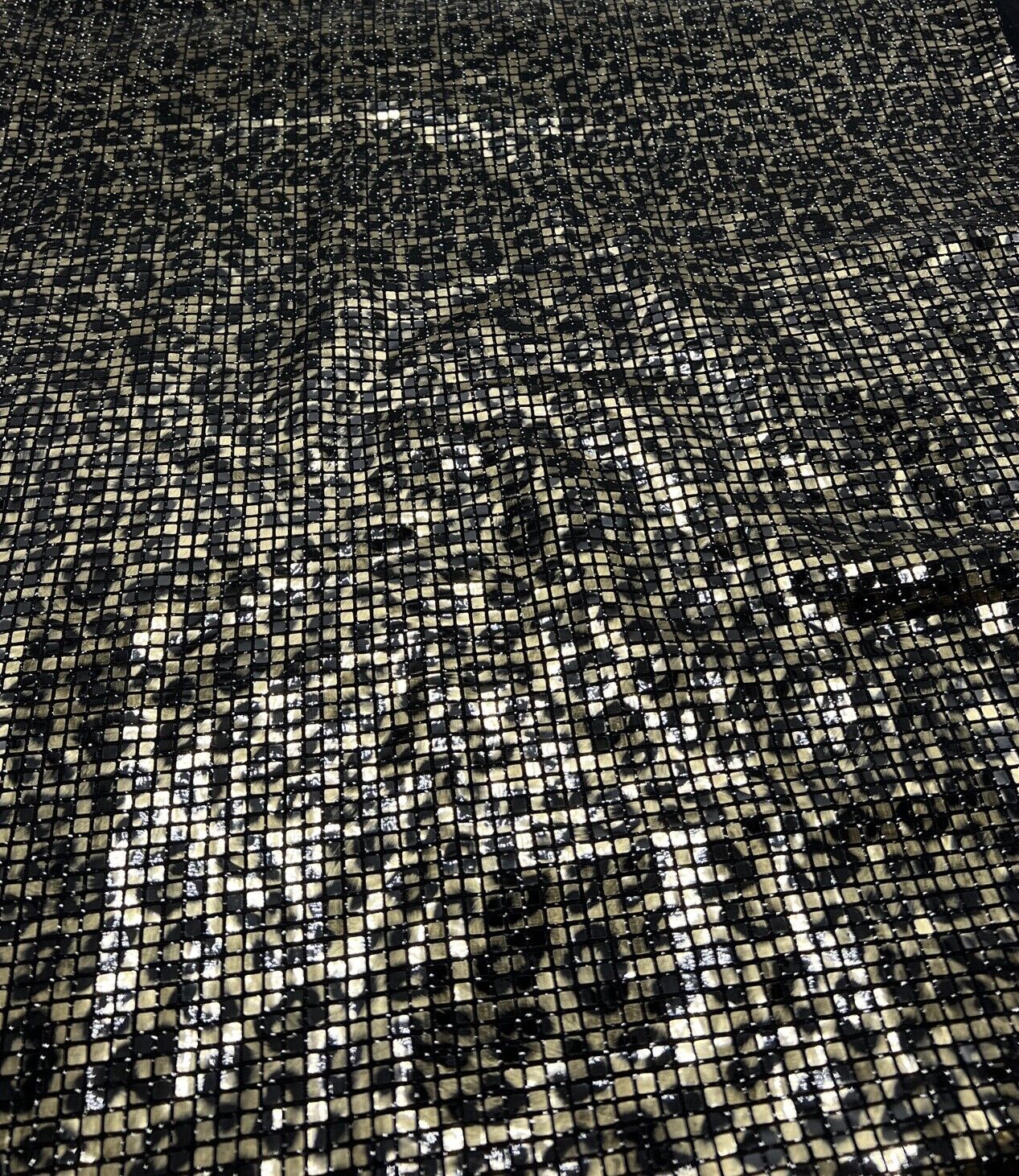 Gold Black Animal Sequin Detail Print Lurex Stretch Fabric - T9 Fabrics