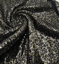 Gold Black Animal Sequin Detail Print Lurex Stretch Fabric - T9 Fabrics