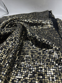 Gold Black Animal Sequin Detail Print Lurex Stretch Fabric - T9 Fabrics