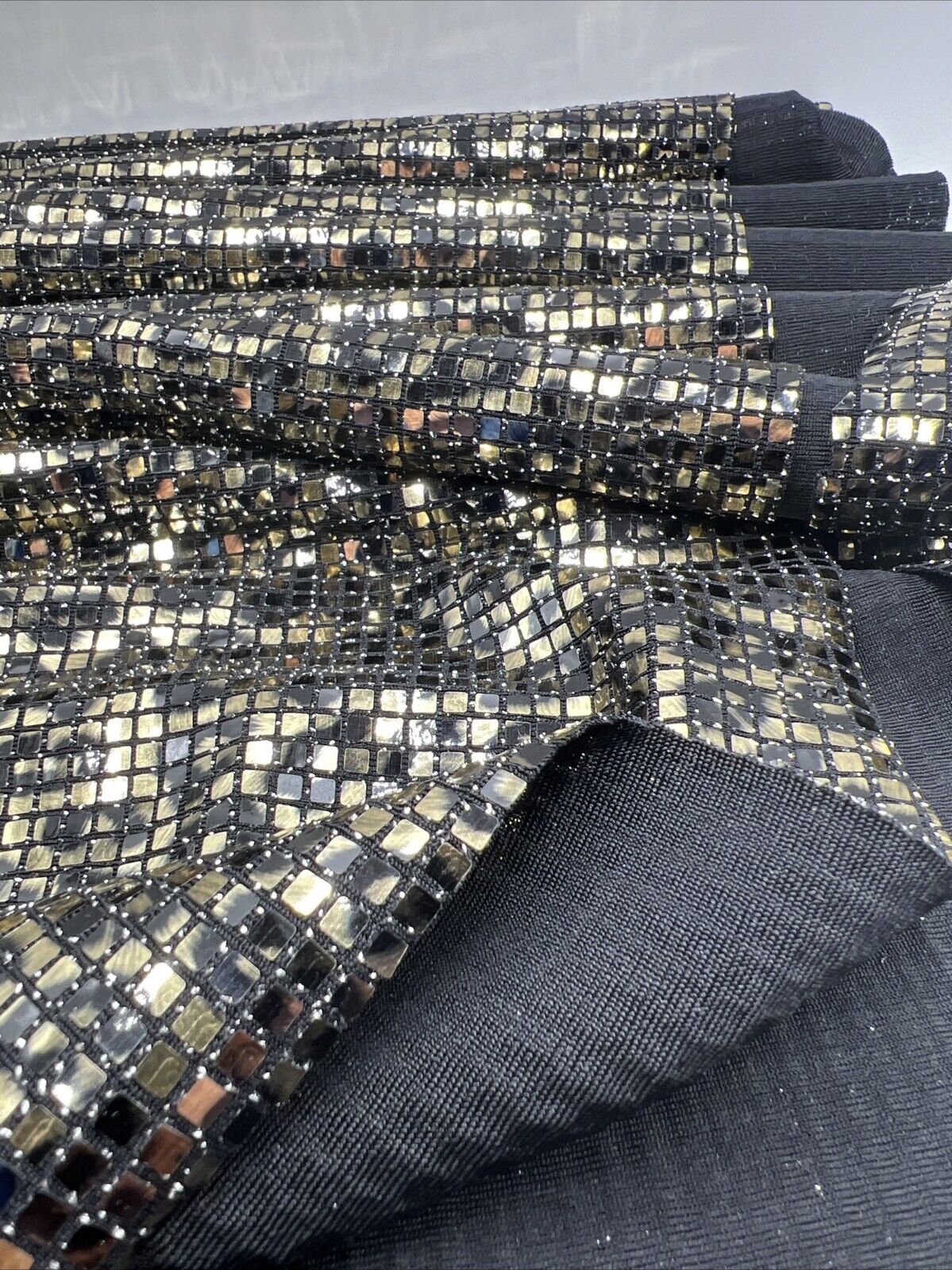 Gold Black Animal Sequin Detail Print Lurex Stretch Fabric - T9 Fabrics