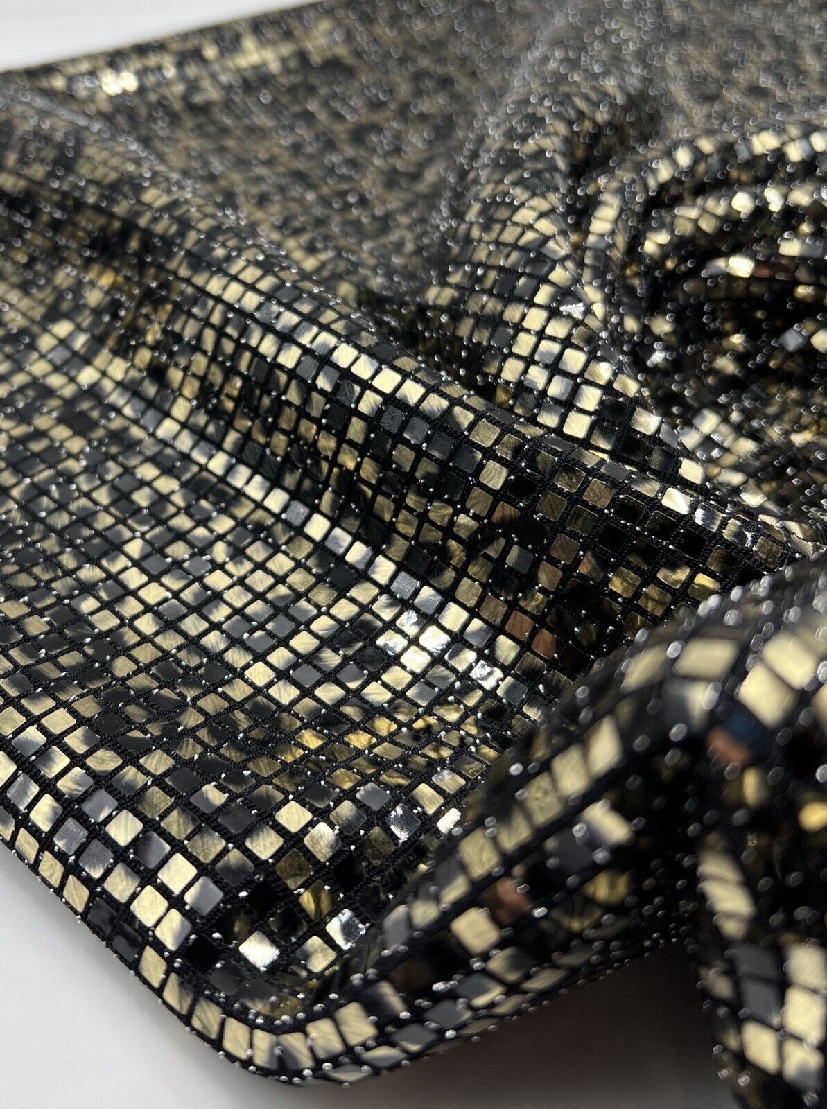 Gold Black Animal Sequin Detail Print Lurex Stretch Fabric - T9 Fabrics