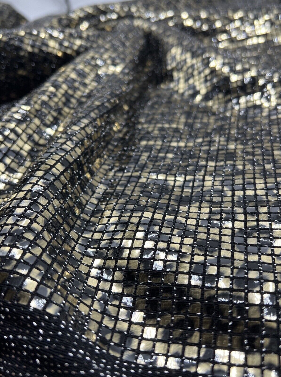 Gold Black Animal Sequin Detail Print Lurex Stretch Fabric - T9 Fabrics