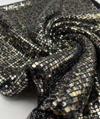 Gold Black Animal Sequin Detail Print Lurex Stretch Fabric - T9 Fabrics