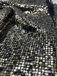 Gold Black Animal Sequin Detail Print Lurex Stretch Fabric - T9 Fabrics